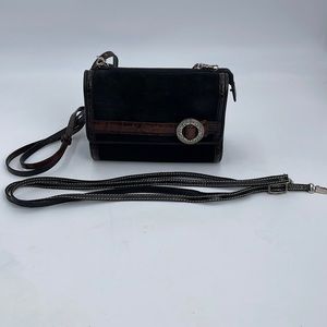 Vintage Brighton Black Suede Croc Leather Convertible Crossbody Purse Wallet